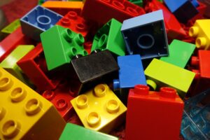 a pile of legos; which are just one example of abs plastic